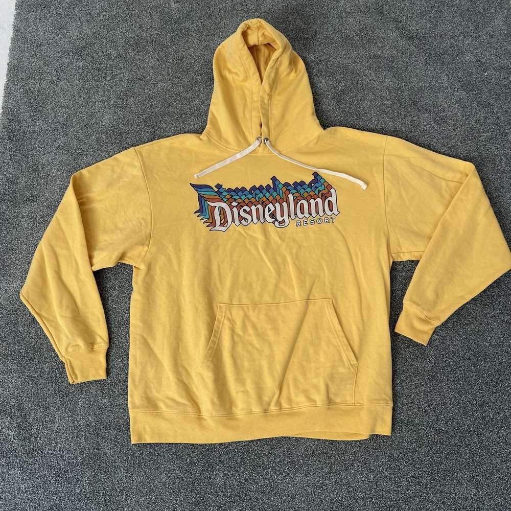 Disneyland Resort Hoodie Yellow Graphic Pullover Sweatshirt Mens L
